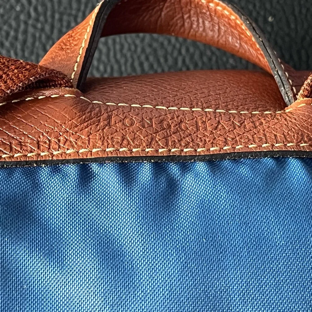 Longchamp Blue Brown Nylon Leather Mini Backpack - AS IS